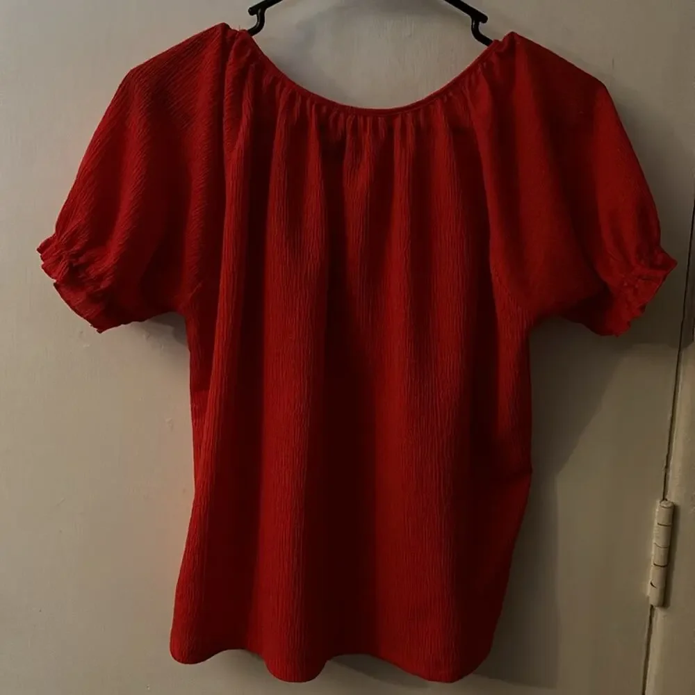 Madewell Texture & Thread Peasant Top Red Puff Sleeve S Boho Costal Cowgirl Chic